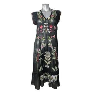 Anthropologie Not So Serious Dress Black Beaded Floral Black 2 Fairy Whimsigoth